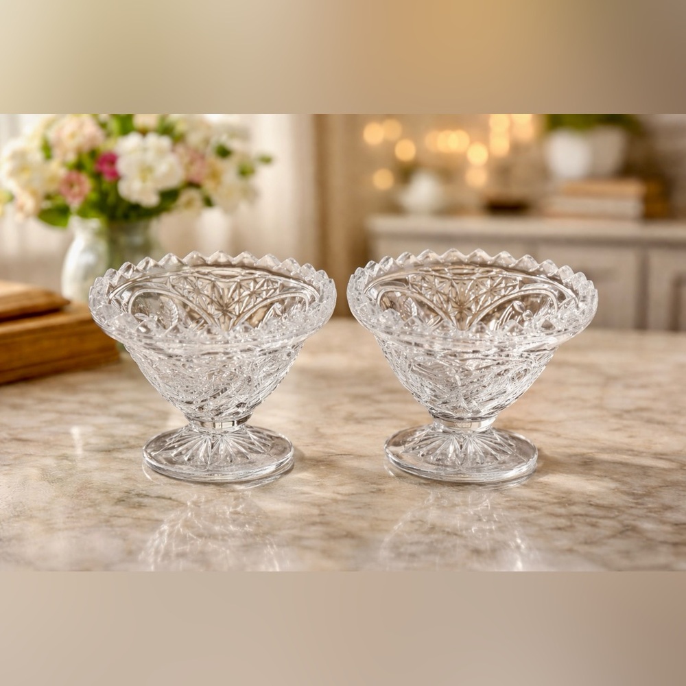 VTG ~ Hofbauer ~ Byrdes Collection Set of 2 Crystal Dishes